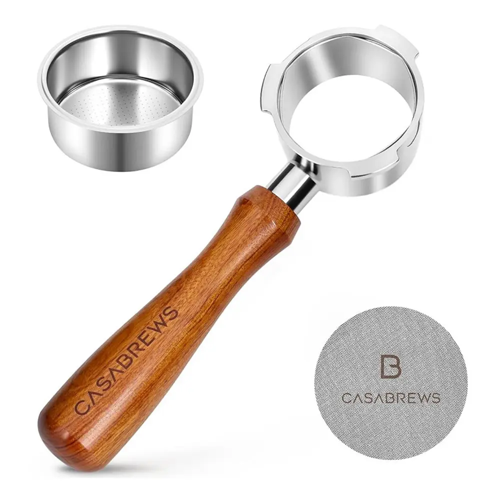 CASABREWS 51mm Portafilter - Wooden Barista Tool, Stainless Steel Coffee Filter, Espresso Accessories Kit for CASABREWS Compact Espresso Machines, Coffee Brewing Accessories