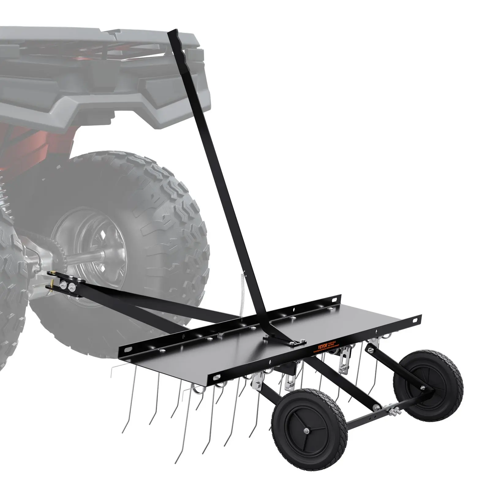 【summerfinds】VEVOR Tow Behind Dethatcher, 40-inch Tow Dethatcher with 20 Spring Steel Tines, Lawn Dethatcher Rake for ATV or Mower, Tow Behind Lawn Rake with Lift Handle for Garden Farm Grass