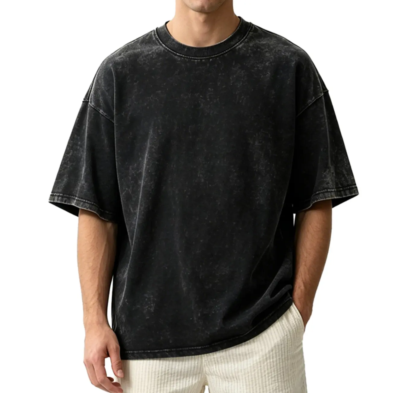 Unisex Distressed Wash Black Oversized Tee - Couple Matching Y2K Casual Short Sleeve For Daily Outing