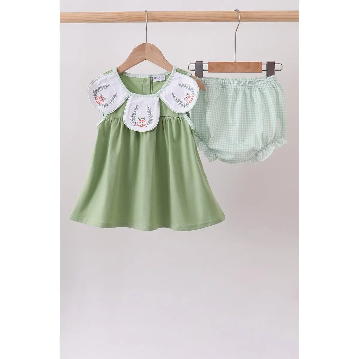 Sage Pumpkin Embroidered Bloomer Set