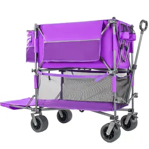 55" Heavy Duty Double-Layer Wagon with Brakes,560LBS Double Decker Wagon, 650L Collapsible Wagons Carts with 7''x4''All-Terrain Wheels for Sports,Camping,Fishing,Transport