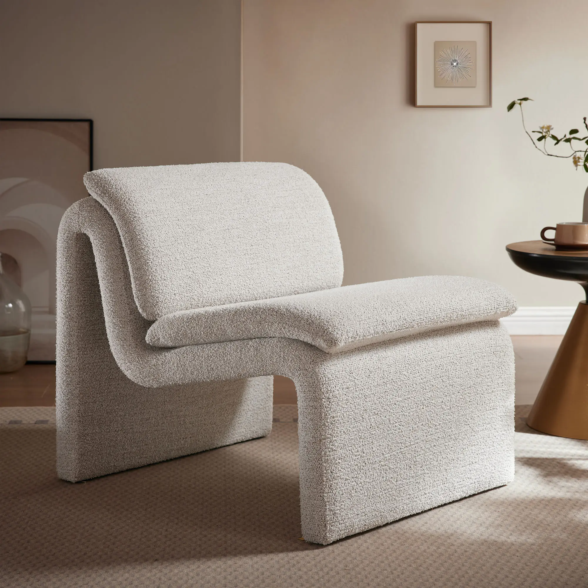 Dune Boucle Upholstered Armless Accent Chair in Parchment