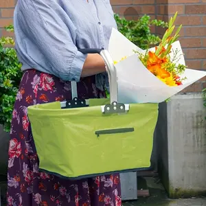 Foldable Market Handheld Basket, Large Zipper Side Pocket, Oxford Fabric Shopping Basket, Insulated Picnic Basket, Grocery Bag