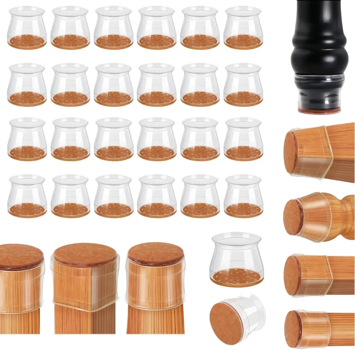 Silicone Table & Chair Leg Floor Protection Pads (24 Sets) - Anti-Slip, Anti-Scuff, Noise-Reducing Dust Covers for Hardwood Floors, Furniture Protector