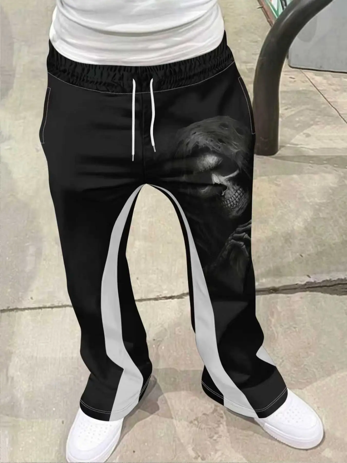 Men's Loose Fit Flare Leg Pants, Flare Leg Sports, Casual Streetwear Joggers, Vintage Hip Hop Long Trousers, 3D Print Design, Sporty Fashion, Jogging Pants