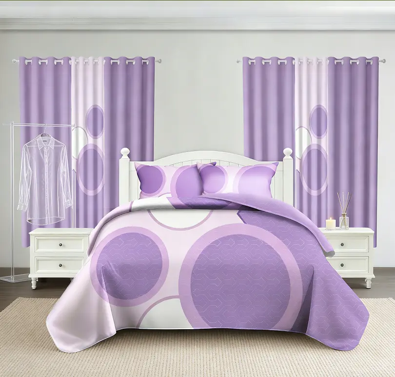 Purple Geometric Dot Bedspread And Curtain Set Soft Microfiber Lightweight Quilt With Pillow Shams Matching Window Panels Modern Bedroom Refresh Autumn Decor Christmas Home Accents Queen King Cal King Machine Washable