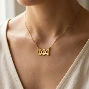18K Gold Plated Angel Number Choker Necklace for Women Girls, Stainless Steel 444 Numerology Pendant Necklace, Spiritual Jewelry Birthday Gift for Her summerwins