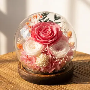 FIACO Preserved Real Rose Glass Dome Bouquet - Long-Lasting Eternal Flower Arrangement, Home Decor Piece, Mothers Day Gift for Mom, Roses