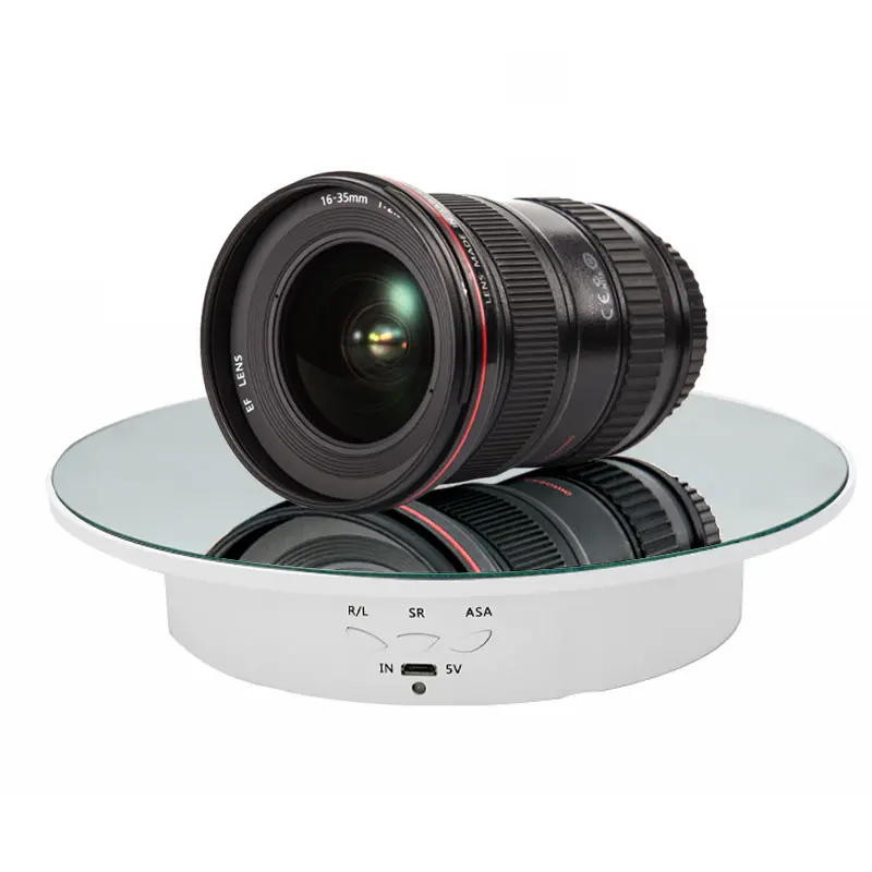 360 Degree Electric Rotating Turntable Low Noise Adjustable Smooth Rotation Non-Slip Display Stand for Photographic Products (White, 7.8 inches/Load 17 LB/with Mirror Glass) Camera Bear Plug