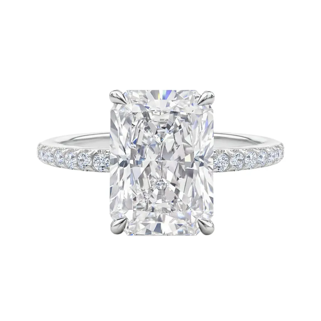 #5 Women's S925 Sterling Silver Pavé Setting Engagement Band - Radiant Cut Square Stone Eternity Piece, Sparkling Silver Wedding Jewelry for Weddings, Anniversaries, Rings for Women