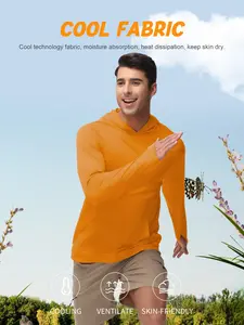Men's Cool Fabric Sun Protection Jacket, Breathable Moisture Absorption Sweat-Wicking Skin-Friendly, Hooded Pocket Design, Outdoor Hiking Fishing Cycling UV Protection Long Sleeve