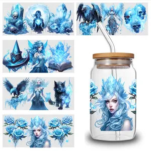 5 Sheets Ice Queen UV DTF Stickers UV DTF Transfer Paper for 16oz Glass Cups, Scratch-Resistant Decals with Vibrant Colors & Easy Application, for Mugs & Water Bottles, 4.3" x 9.4"