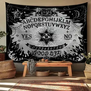 1pc  Ouija board pattern tapestry wall hanging decor mysterious mystical gothic divination arts for home living room dining room bedroom dorm apartment wall decor blanket art throw medium size black and white bohemian style Tapestry