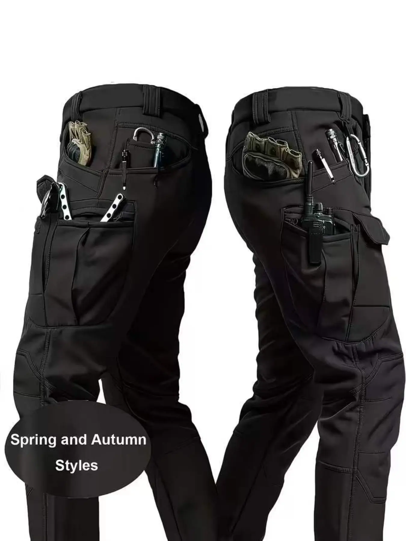 Men's Tactical Spring, Summer and Fall Thin Soft Shell Work Pants, Sporty Multi-Pocket Lightweight Casual Trousers for Outdoor Activities