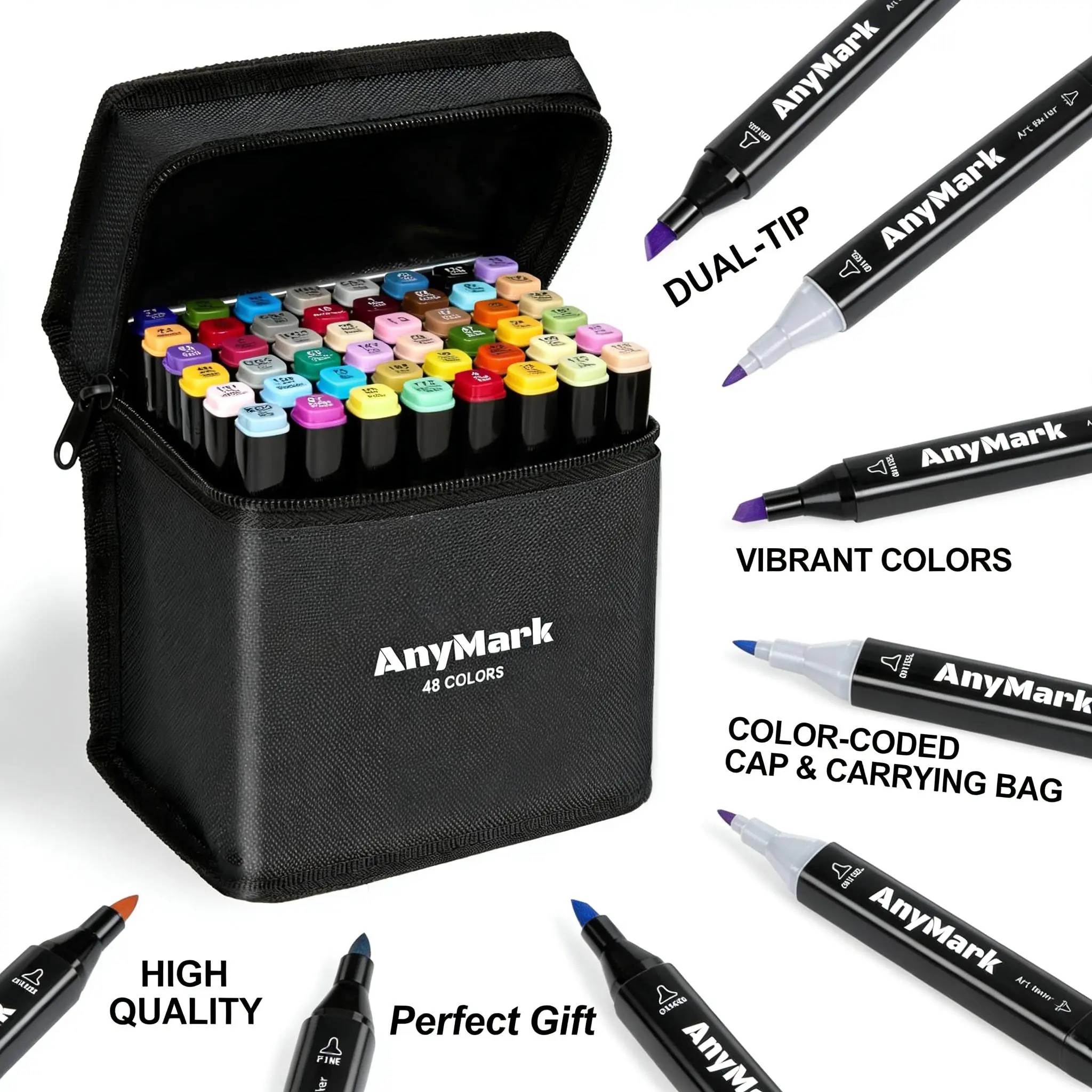 AnyMark Dual Tip Alcohol Markers 80 Vibrant Colors Fine & Chisel Tips High-Quality Ink Smooth Flow Quick Drying for Calligraphy Sketching Fine Art Projects