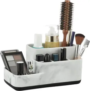 ZCCZ Toothbrush Holder Organizer - Multi-Functional Bathroom Storage for Makeup, Skincare, and Accessories - White Marble Look Countertop Organizer for Sink and Vanity Spaces zccz