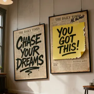 Magnetic Frame Motivational Set of 2, Coordinated English Quote Canvases for Office Living Room, Uplifting Wall Art Collection, Ready to Hang Inspirational Gift Package