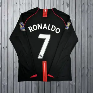 Men's Professional 0708 Away Retro Black No.7 Ronaldo Long-Sleeved Football Jersey
