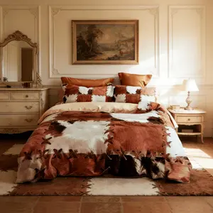 3-Piece Bedding Set, Faux Fur Patchwork, Includes 1 Duvet Cover + 2 Pillowcases, No Insert Modern Simple Decor, Soft Comfortable, Decorative Bedding Set