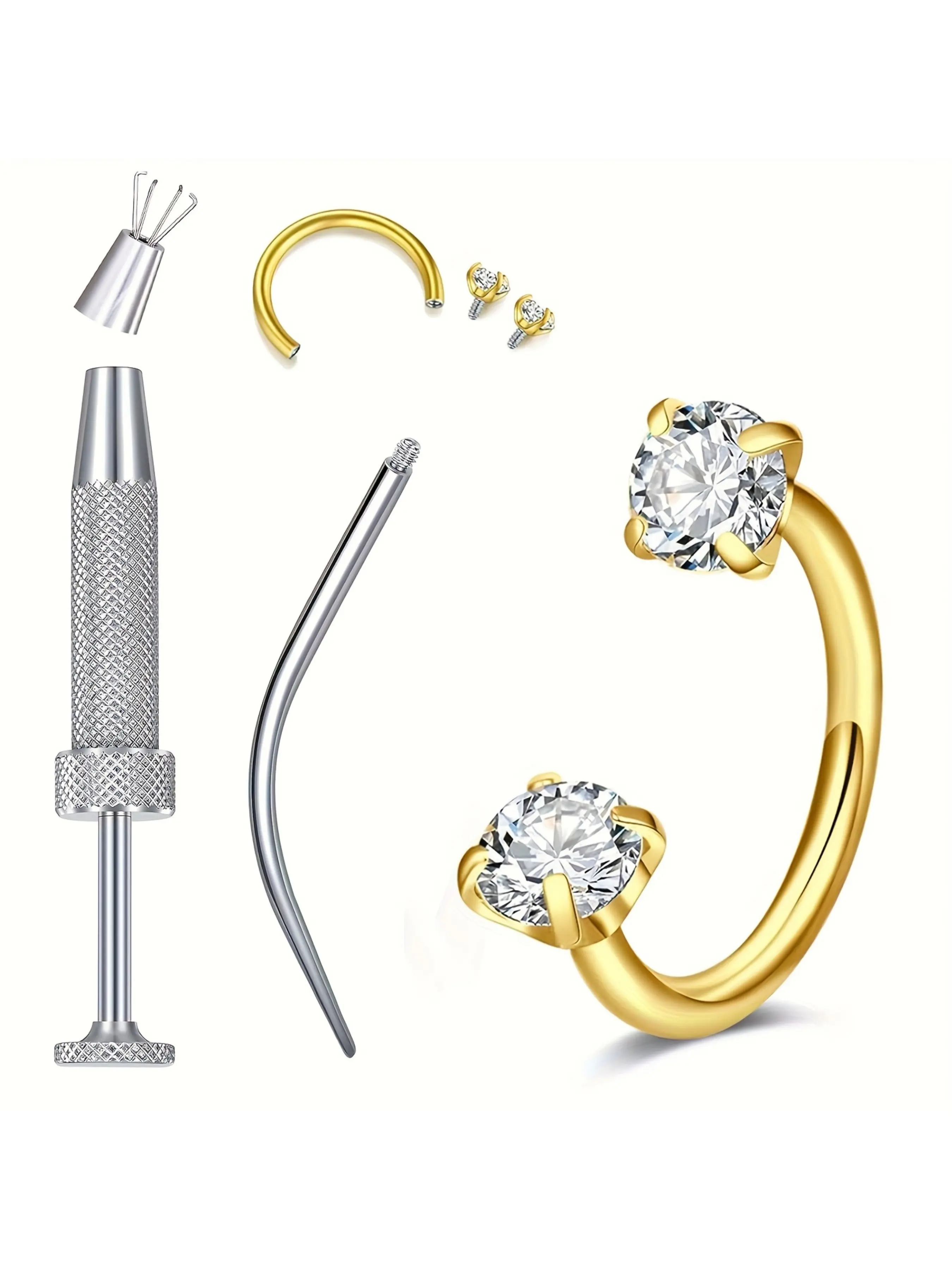 Horseshoe-Shaped Nose Ring Earrings, 16g Internally Threaded Nose Rings, 316 Steel Double Cz Nose Studs, Lip & Eyebrow Spiral Piercings, Nose Ring Jewelry, Body Jewelry