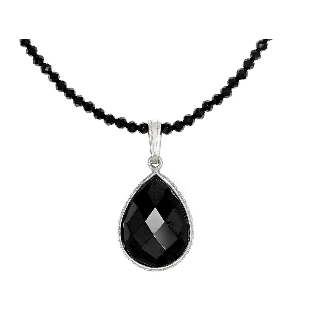 JTV Black Spinel Rhodium Over Sterling Silver Necklace 25.00ctw