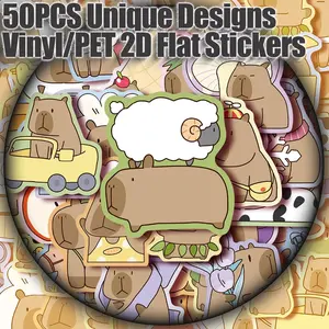 50PCS Capybara Aesthetic Stickers Pack, Cute Cartoon Rodent Illustration Vinyl Stickers for Scrapbooking, Journal, Planner, Album, Laptop, Water Bottle, Phone Case, DIY Craft Decoration, Gift Wrapping, Packaging Labels