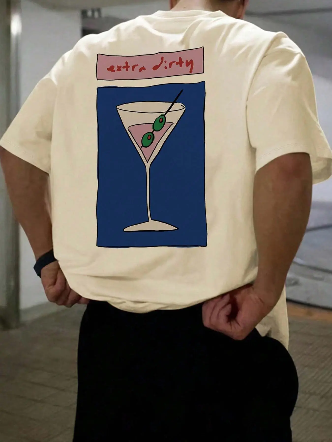 Men's Regular Fit Martini Cocktail Print Round Neck Tee, Casual Short Sleeve T-shirt for Summer, Men's Top for Daily Wear, Tropical, Casual Stylish Tee, Casual Summer Tops, Casual Summer Clothing, Casual Style Tee