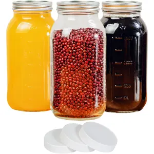 3 Pack 64 oz Clear Wide Mouth Mason Jars with Airtight  and White Plastic Mason Jar ,Half Gallon Jars, Canning Jars
