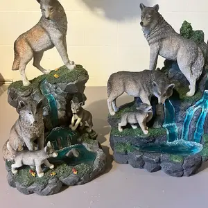The Bradford Exchange Al Agnew Cascading Waters Illuminated Wolf Sculptures