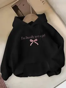 Cute Hoodie with 'i'm Just a Girl' Print & Bow, Loose, Y2K Casual Style, Comfortable & Fashionable, Perfect Fit for Tiktok Girls, Fall & Winter Wear, Sweatshirts