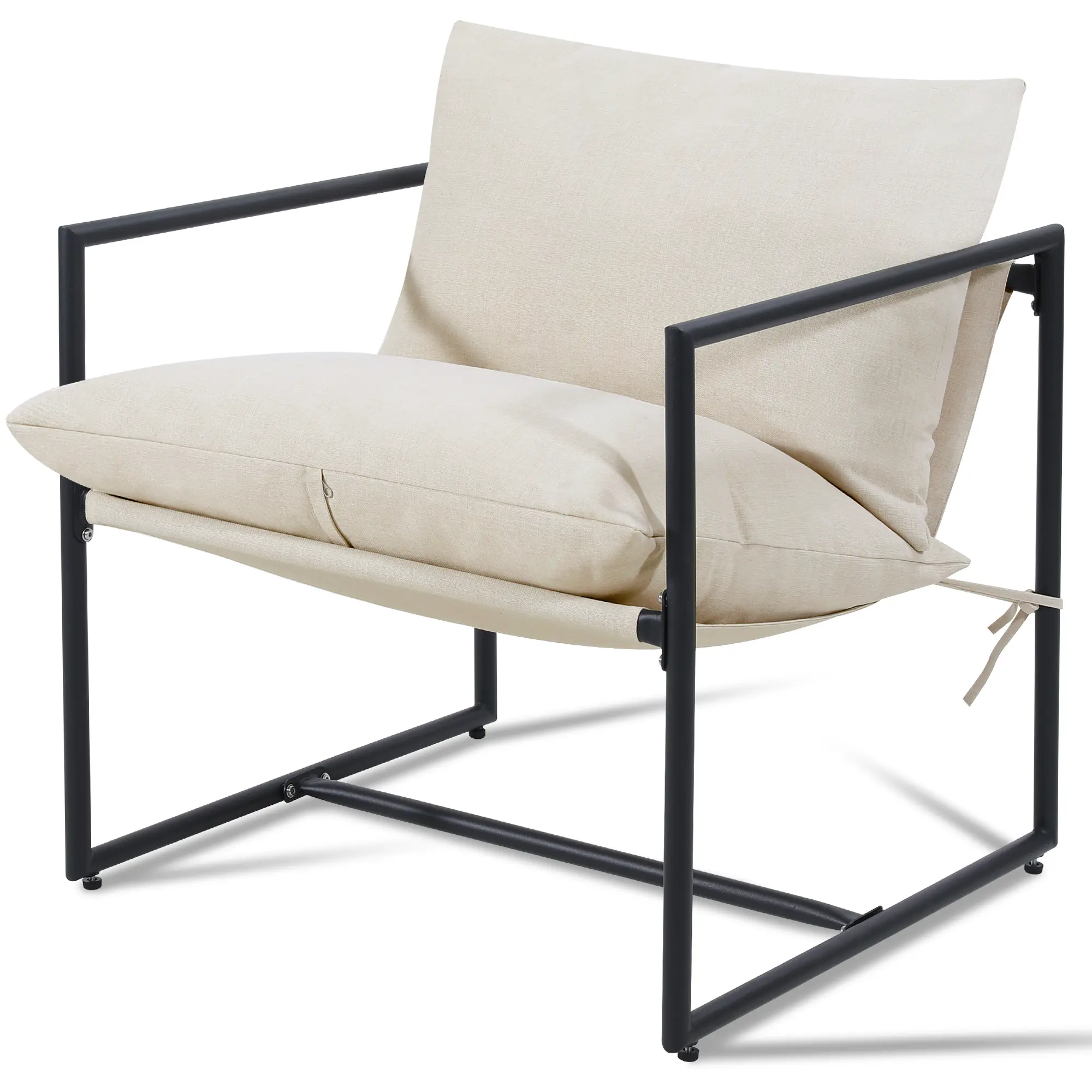 Modern Accent Chair with Armrest, Cozy Living Room Chairs, Square Metal Frame, Upholstered Soft Cushion, Sponge, 27.6" x27.6“x32.3, Easy Assembly, Beige tiktokshopspringglowup summerwins