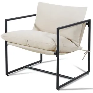 Modern Accent Chair with Armrest, Cozy Living Room Chairs, Square Metal Frame, Upholstered Soft Cushion, Sponge, 27.6" x27.6“x32.3, Easy Assembly, Beige