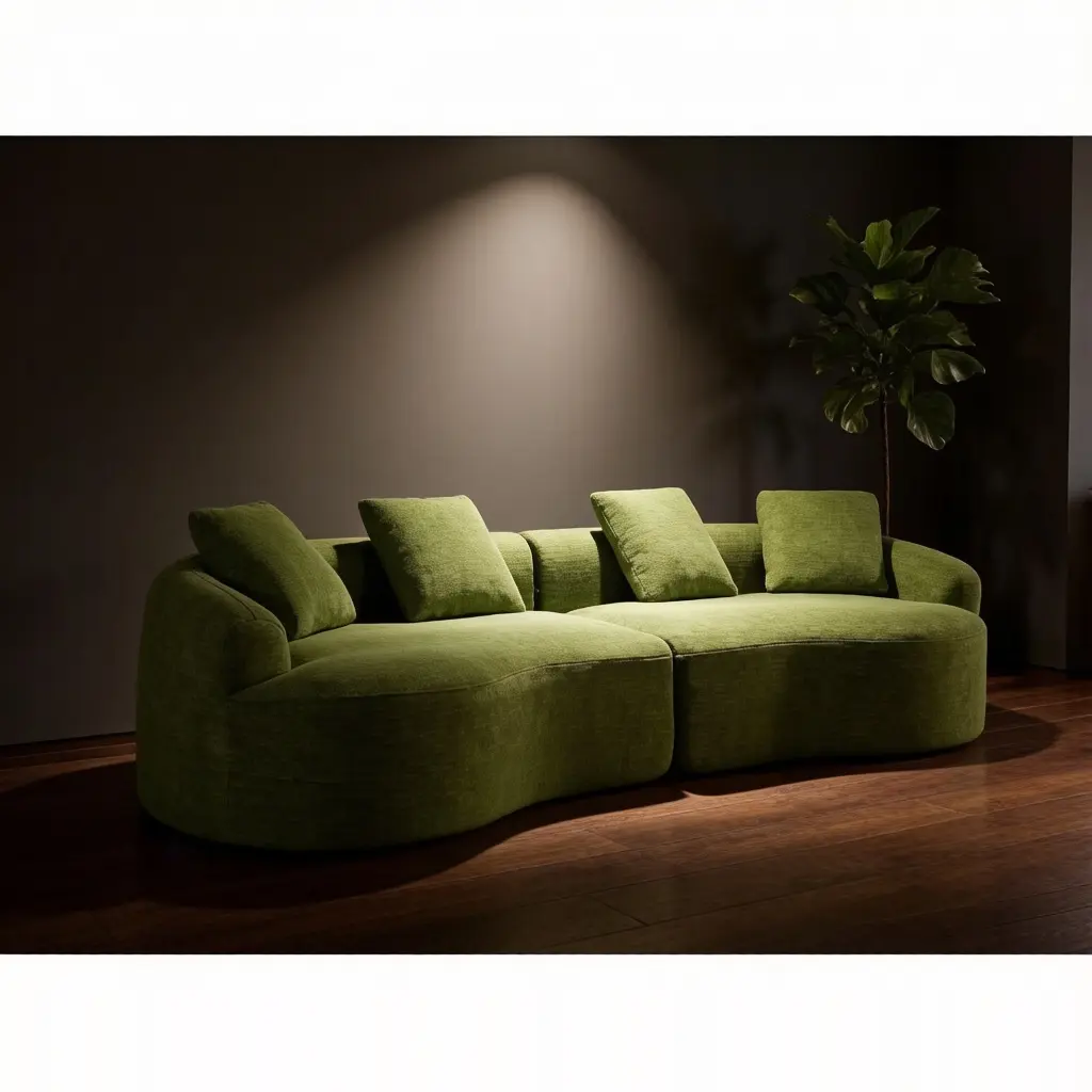 110-inch curved sofa for living room, oversized recliner, green boneless sofa, cloud-shaped modular sofa, 4-seater Chenille modular curved sofa bed with 4 throw pillows