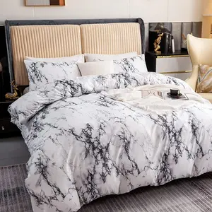Marble Pattern Duvet Cover Set, 3 Counts/set Including 1 Duvet Cover & 2 Pillowcases without Filler, Soft Comfortable Bedding Set for Home Bedroom Hotel