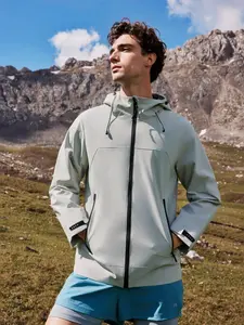 Spring Autumn Unisex Casual Mountain Outdoor Hooded Jacket, Windproof Waterproof Hiking Coat, Plain Color, Men's Women's Clothing