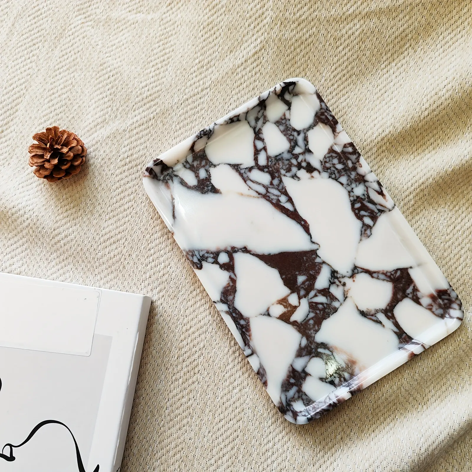 Marble Rectangle Stone Bathroom Tray - Multi-Purpose Bathroom Accessories Organizer for Countertops, Organizing Makeup