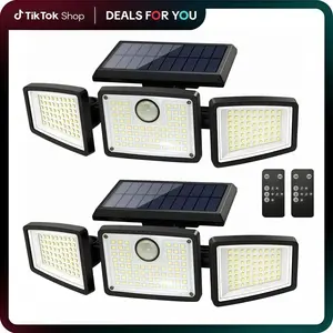2 Packs LED Motion Sensor Solar Lights Outdoor IP65 Waterproof 3-Head Security 2500-Lumen 270° Wide-Angle Floodlights Spotlights for Patios Garages Gardens