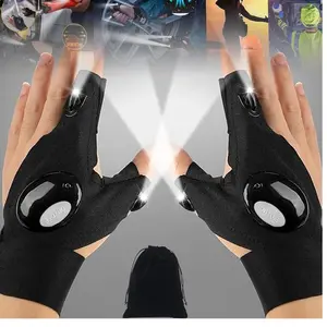 Pair of LED Half-Finger Waterproof Gloves with Flashlight- Durable Fingerless Gloves for Men & Women | OutdoorNight Fishing, Bait Prep, Cycling, Running, Camping