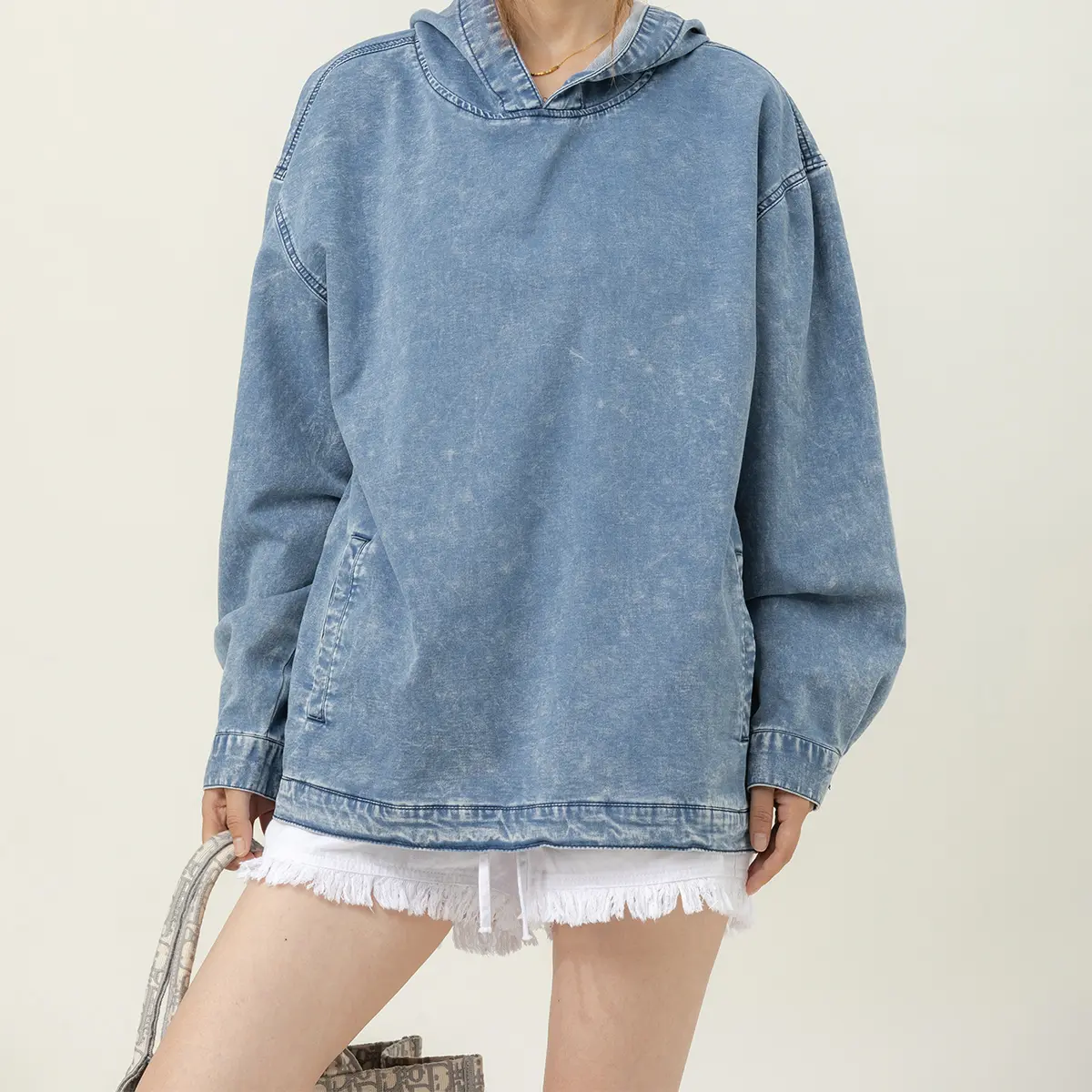 MIDIROSS WOMEN'S DENIM HOODED SWEATSHIRT WITH FRONT POCKETS