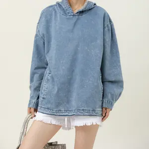 MIDIROSS WOMEN'S DENIM HOODED SWEATSHIRT WITH FRONT POCKETS