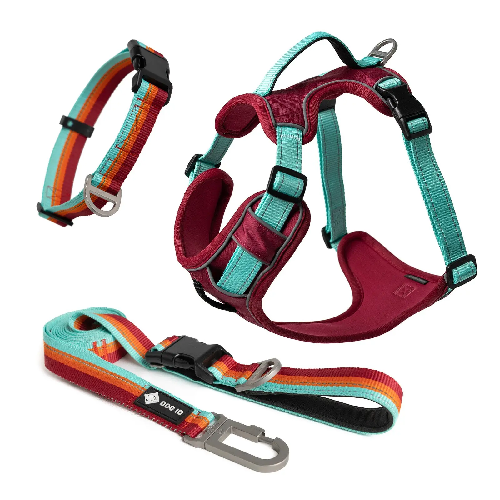 Complete No-Pull Harness Bundle (4 Sizes, 3 Colors) - Premium Nylon Dog Walking Kit with Harness, Collar, and Leash - No-Pull, Escape-Proof, Reflective Design, All Day Comfort, Easy to Clean