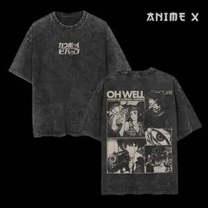 Retro Vintage Cowboy Bebop Anime Double Printed  Washed T-shirt Unisex Mineral Anime Manga Washed Heavy Cotton T-shirt, Gift For Anime Fan Lover