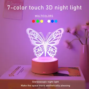 Butterfly 3D Night Light Birthday Gift, 7 Color Automatic Change Table Lamp with Touch Switch, USB Line, Perfect for Women Teens Girls