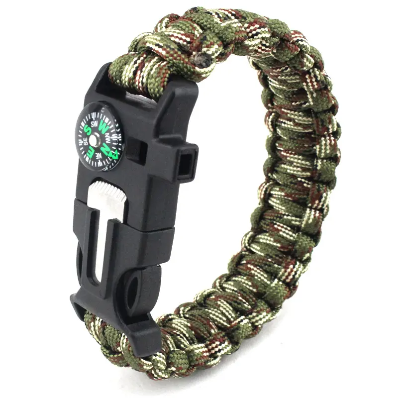 Unisex 5-in-1 Multifunctional Adjustable Paracord Bangle - Compass, Whistle, Fire Starter, 25FT Unlockable Cord - Emergency Multi-Tool Outdoor Gear for Backpackers, Boy Scouts (Camping, Hiking)