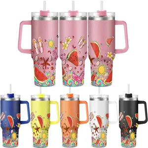 40oz Tumbler with Lid, 1 Count Stainless Steel Water Bottle, Watermelon Popsicle Pattern Water Bottle, Drinkware for Home Office School, Flasks