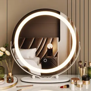 19-Inch White LED Vanity Mirror with Dimmable Touch Lighting, 360-Degree Rotatable, Easy-Assembly Furniture for Dressing Room, Bedroom Decor, Christmas Gift