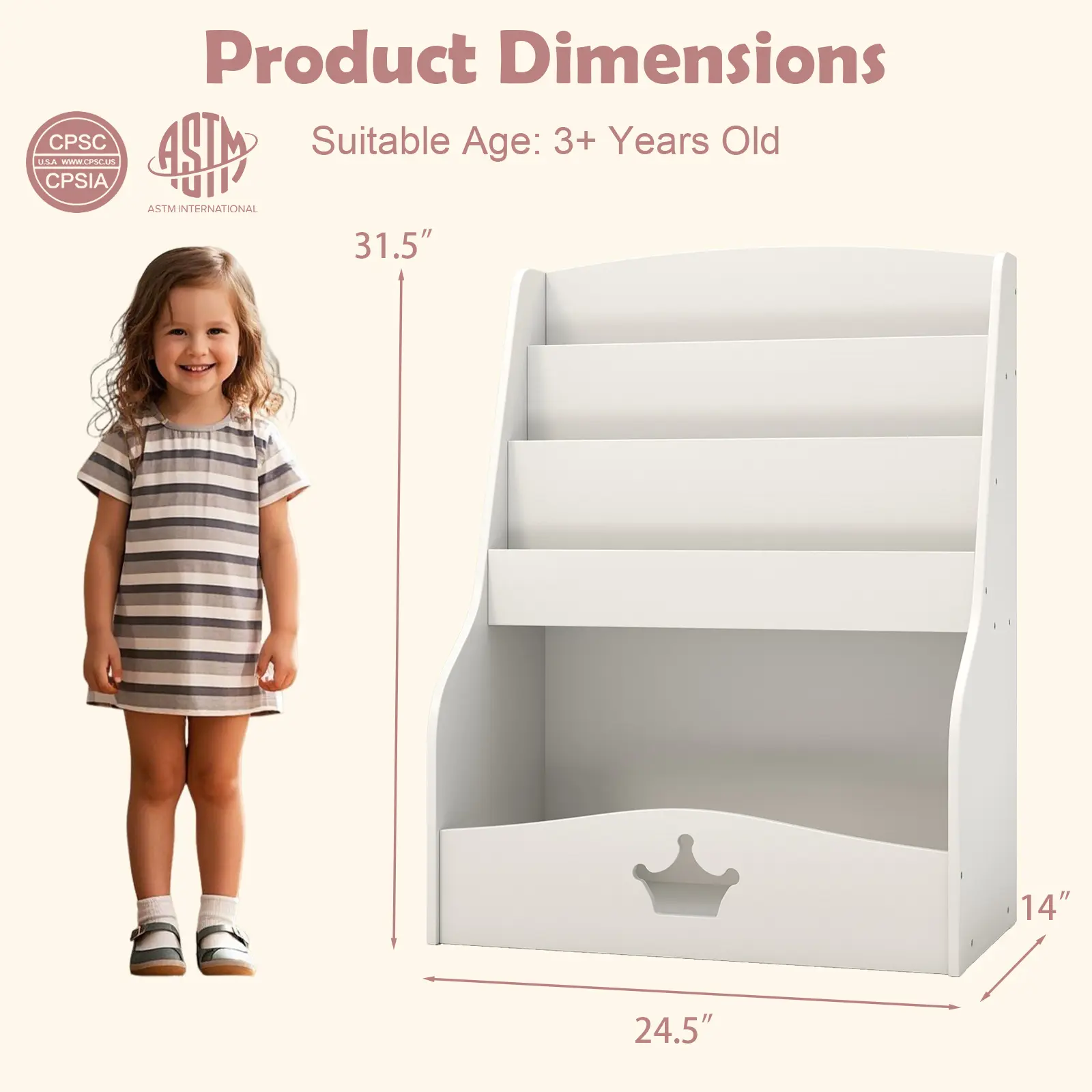 COSTWAY - 4-Tier Kids Bookshelf with Shelves and Compartment for Toddlers-White