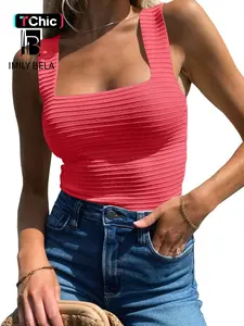 Women's Plain Ribbed Tank Top, Casual Sleeveless Top for Summer, Fashion Women's Top for Daily Wear, Going Out Tops, Elastic Basic Vest