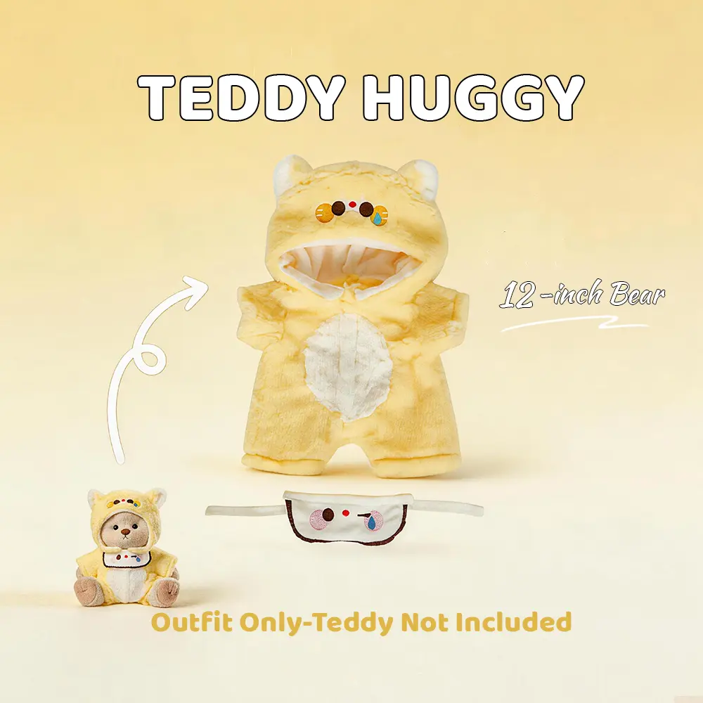 TEDDY HUGGY Yellow Puppy Jumpsuit Teddy Bear Outfit - Soft Adorable Clothing for 12-Inch Plush Bears, Fluffy Stuffed Toys Accessory, Stuffed Animal Gift