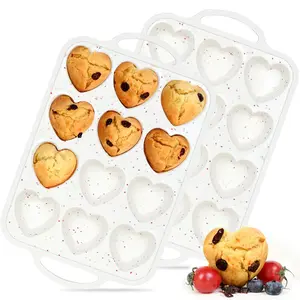 Heart Shaped Muffin Pan with Metal Frame, Nonstick Heart Silicone Molds for Valentine's Day Baking Shaped Egg Muffins, Cupcake, Tartlets, Egg Bites, Soaps